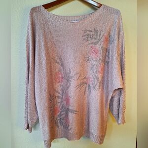 SIONI Womens Blush Floral Knit Sweater. Lightweight. Relaxed fit. Dolman Size L